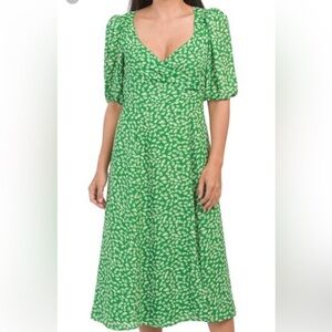 Wayf Green and White Floral Midi Dress. M